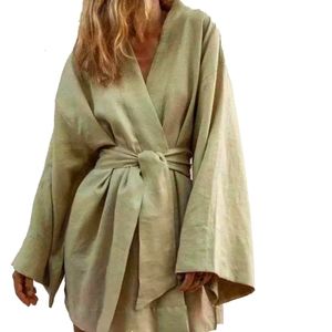 V-Neck BatWing Sleeve Kimono tie dress